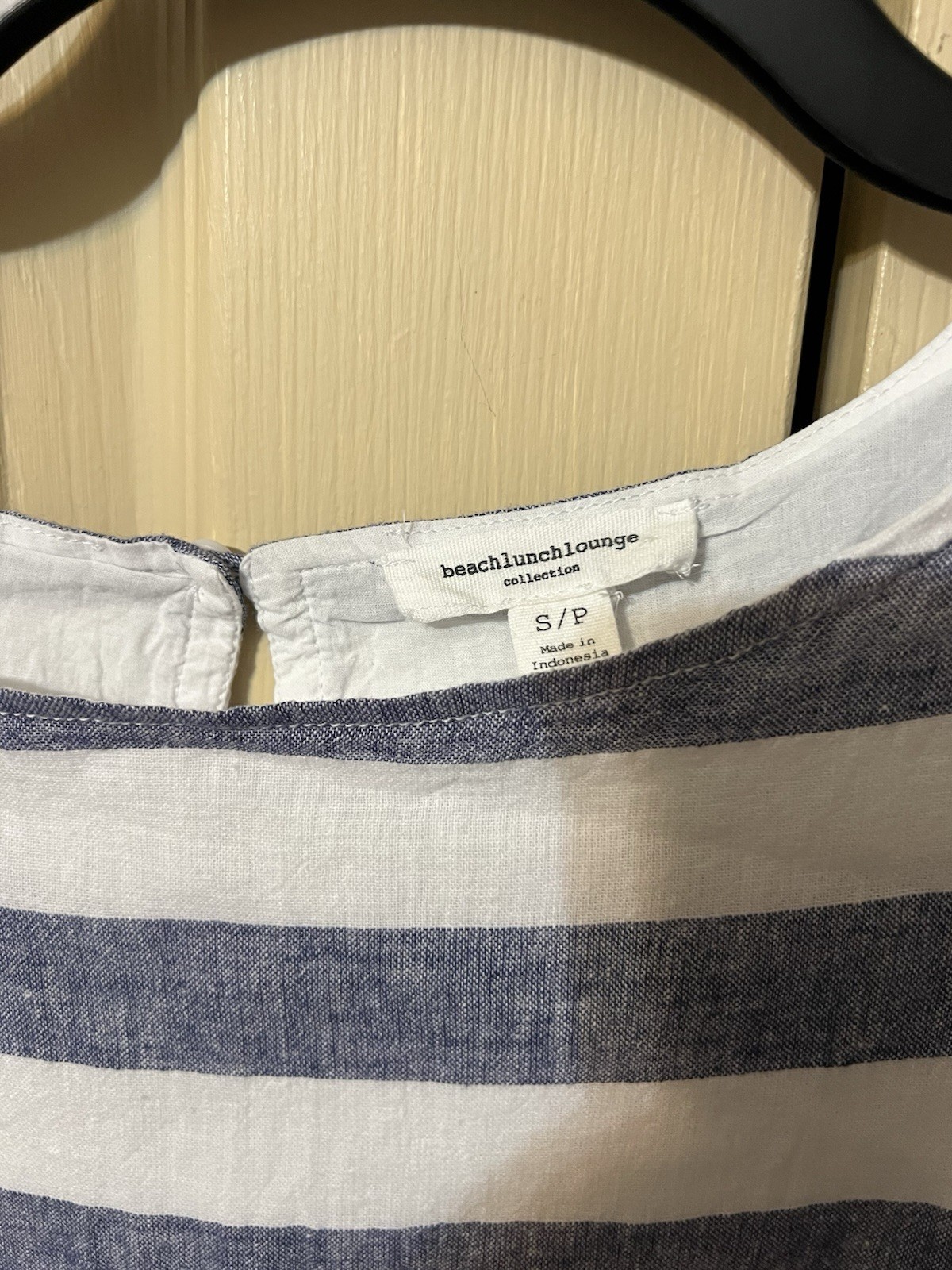 Beach Lunch Lounge Blue Striped Linen Dress Size S Shift Sleeveless Lined