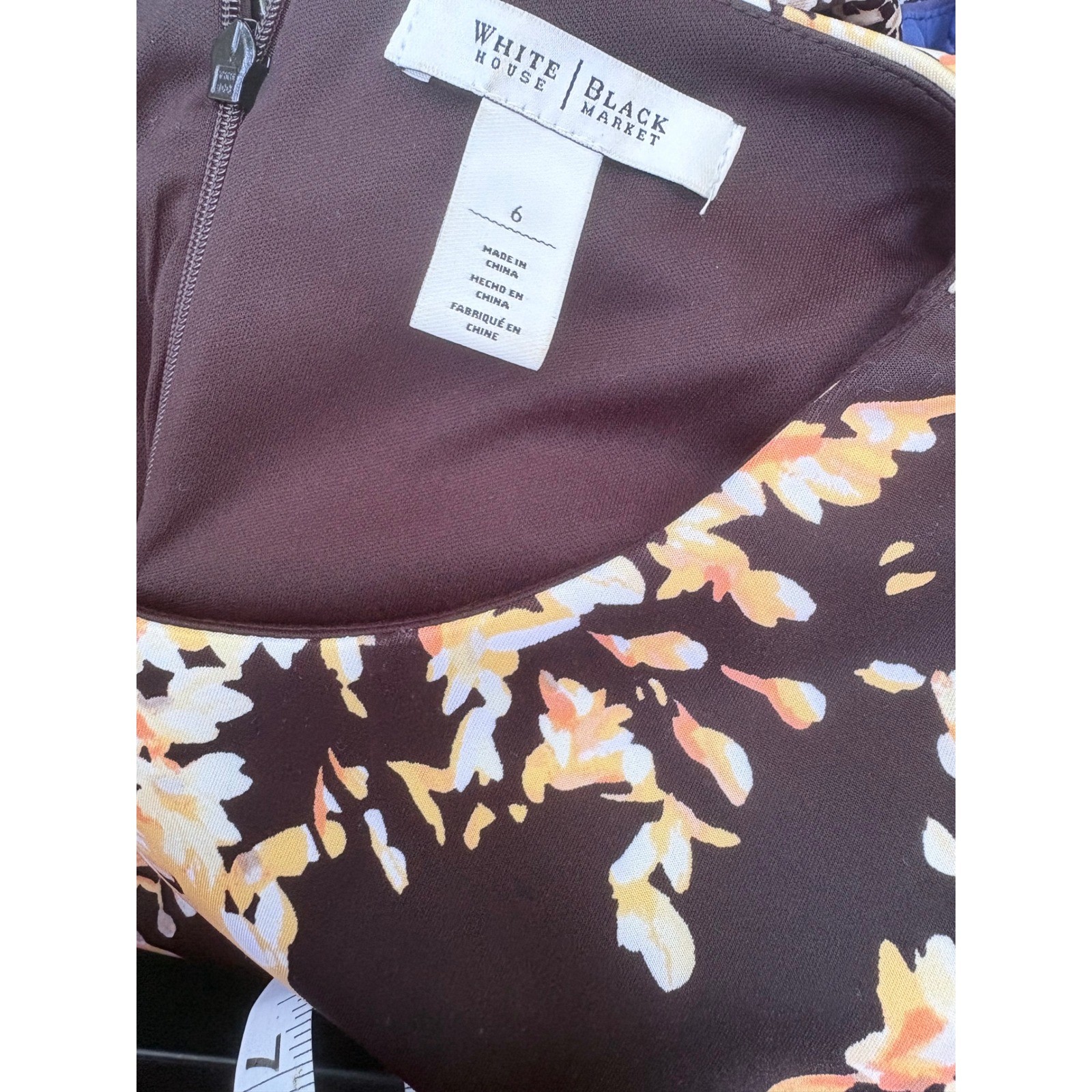 White House Black Market Floral Sheath Dress Women 6 Dark Brown Orange Botanical
