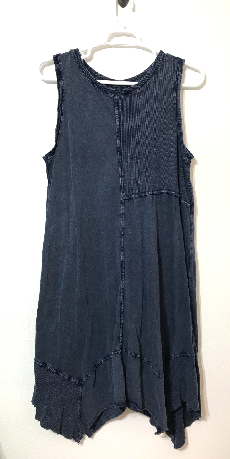 New Directions Midi Dress Size 2X Chambray Distressed 100% Cotton Sharkbite Hem
