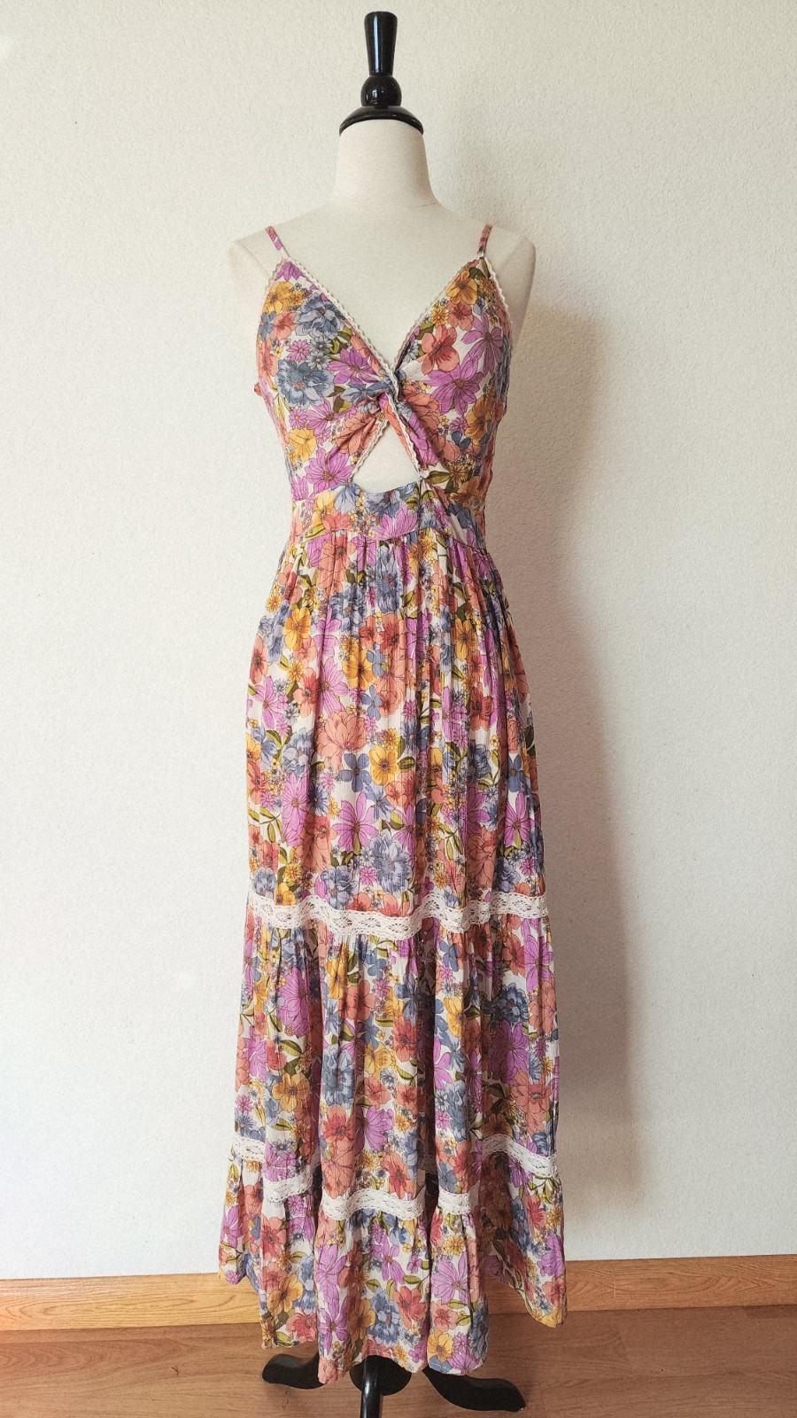 New Anthro Maxi Dress Size Small Floral Pink Crochet Wedding Coquette Garden
