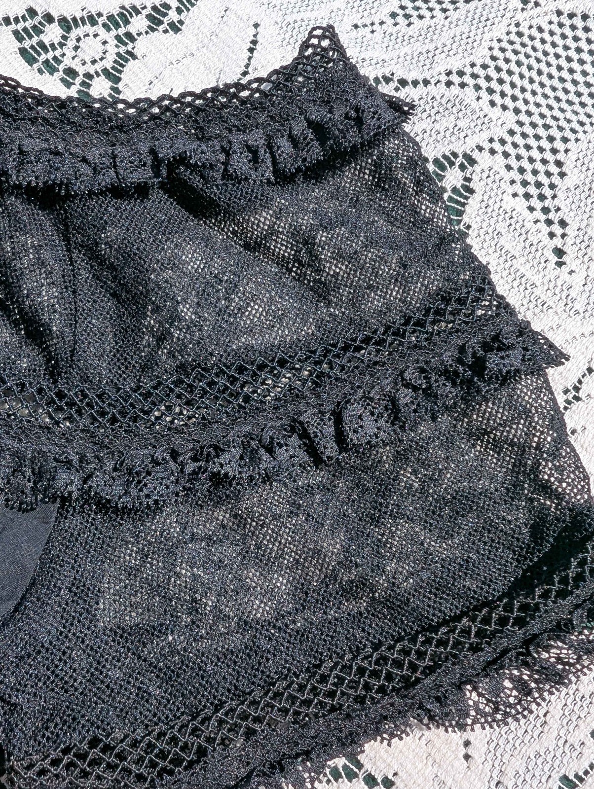 Indies Elegant Gothic Retro Sexy Little Black Lace Net Ruffle Stretch Slip Dress