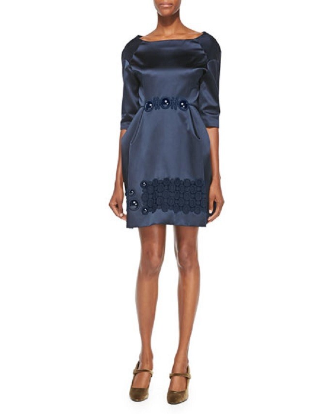 ✨ Designer MARC JACOBS Tunic Dress Navy Blue Flower Embroidery 3/4 Sleeve $595 ✨