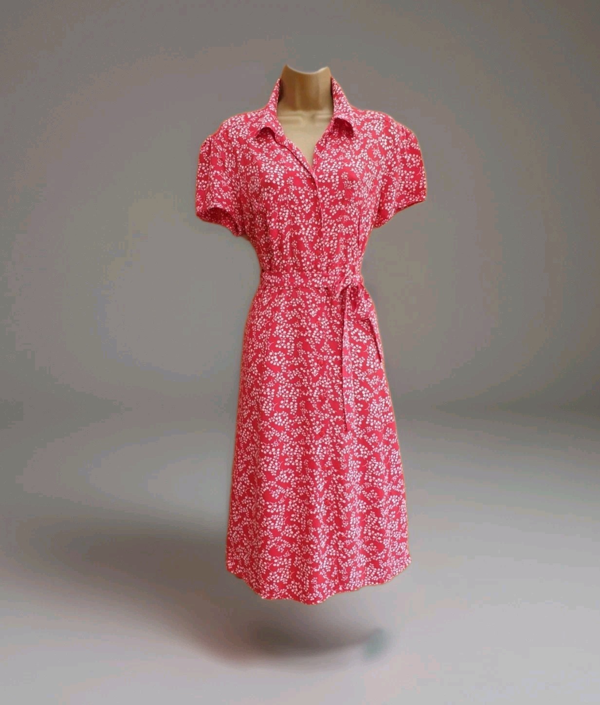 Vintage 1940s 1950s style Red Cherry shirtwaister summer dress Size 12 Twinwood