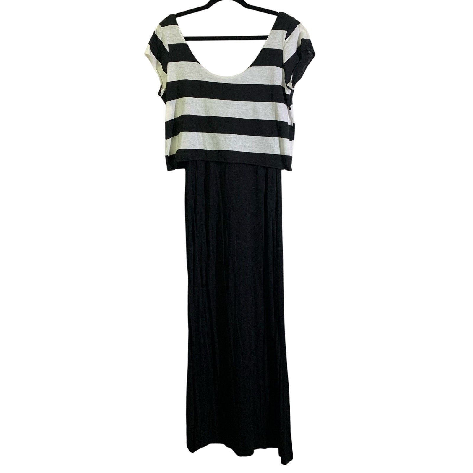 UMGEE Dress Black & White Stripe Crop Top Scoop Neck Maxi Dress Large