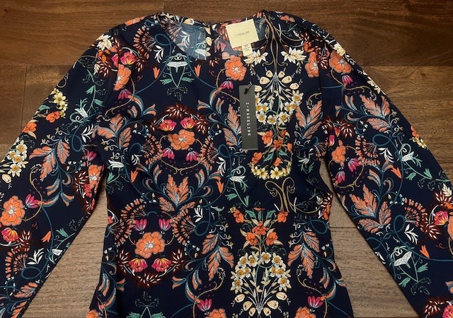 I. Madeline Blue Floral Print Garden Splendor Long Sleeve Dress Size XS NWT