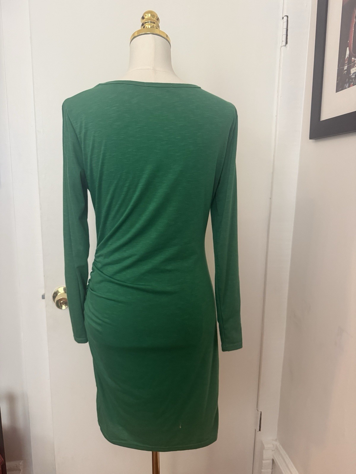 Long Sleeve Green dress With Ruched Side Medium