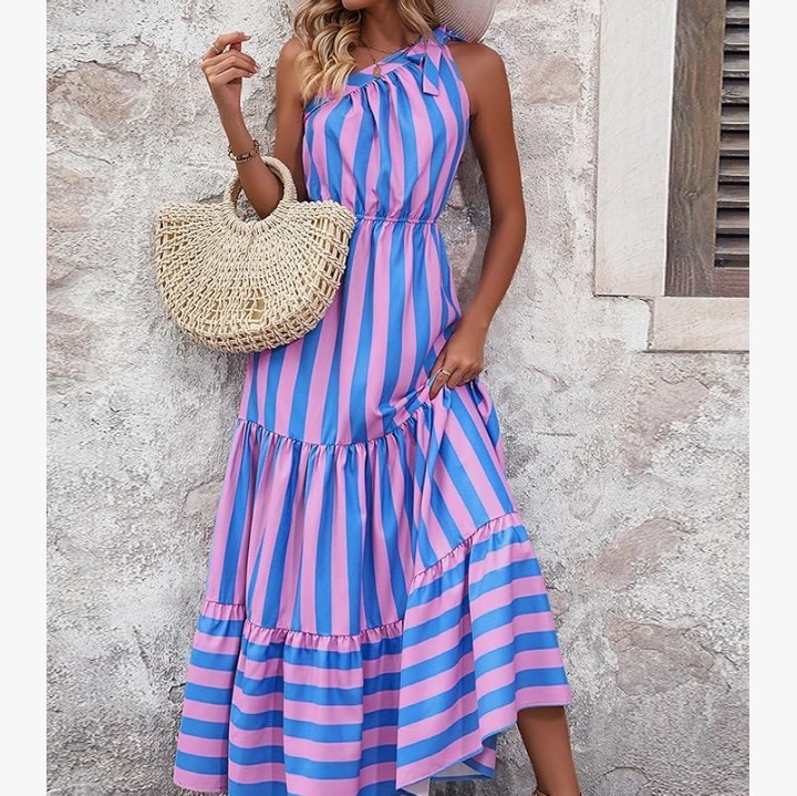 NWT PrettyGarden Pink & Blue Striped Sleeveless Ruffled Sundress