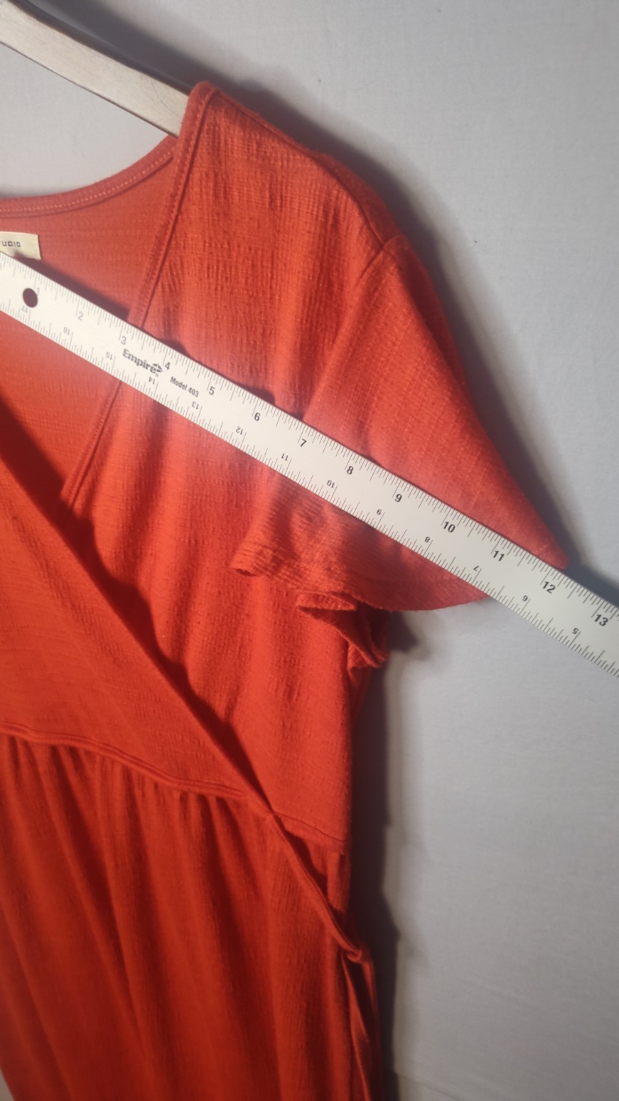 Orange Textured Knit Short Sleeve Wrap Midi Dress with Ruffle Hem Small