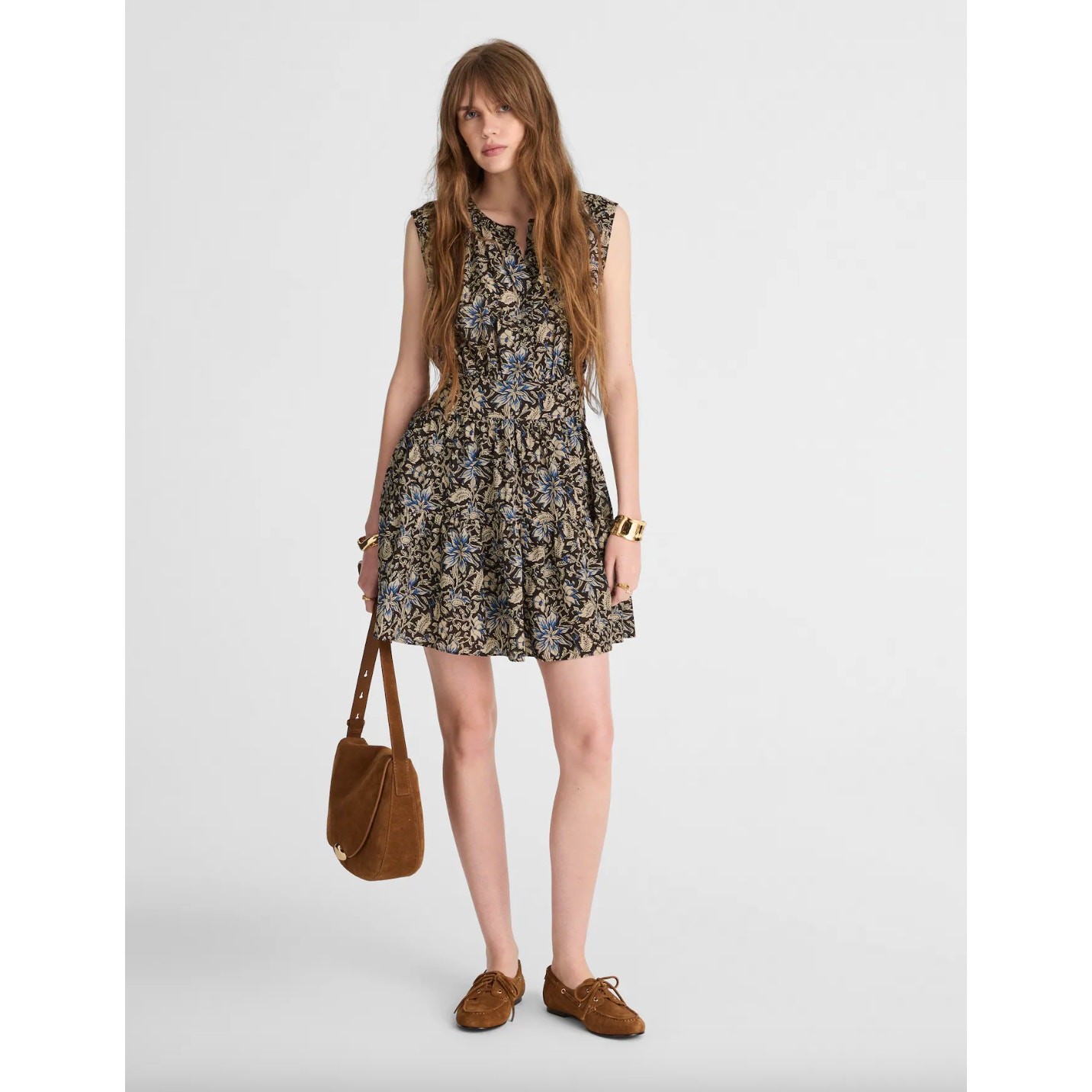 Madewell Gathered Button Front Mini Dress Floral Dark Carob Boho Cottage XS NWT