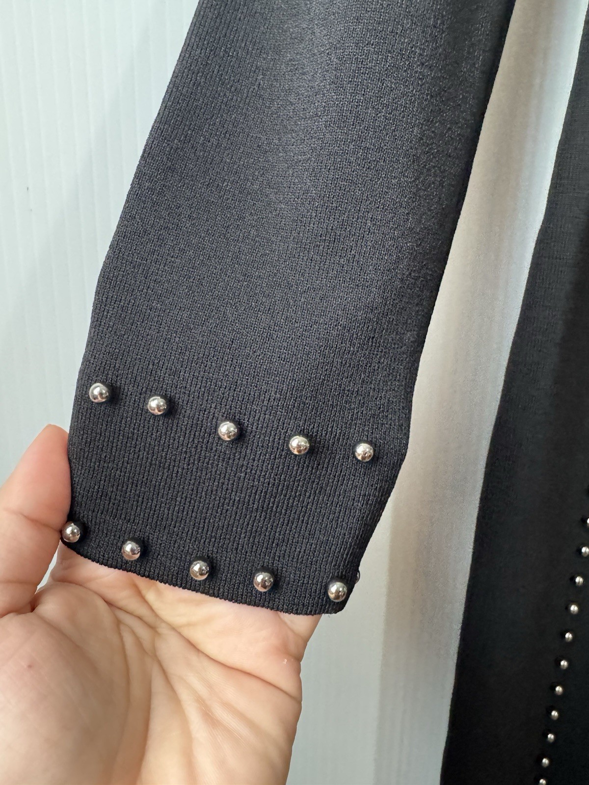 Josef Ribkoff Black Studded Midi Dress Long Sleeve Elegant Sheath Sz M Women’s