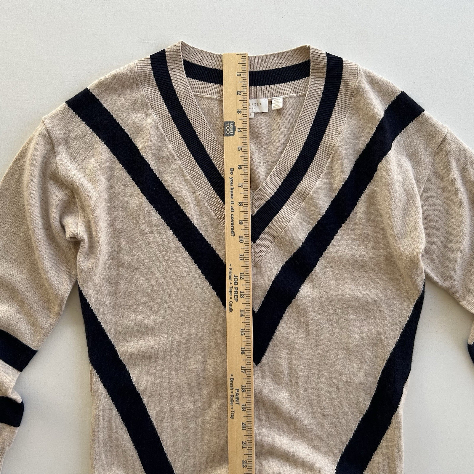 Ted Baker Knit Wool Cashmere Blend Sweater Dress Chevron Tan Navy Women’s Size 3