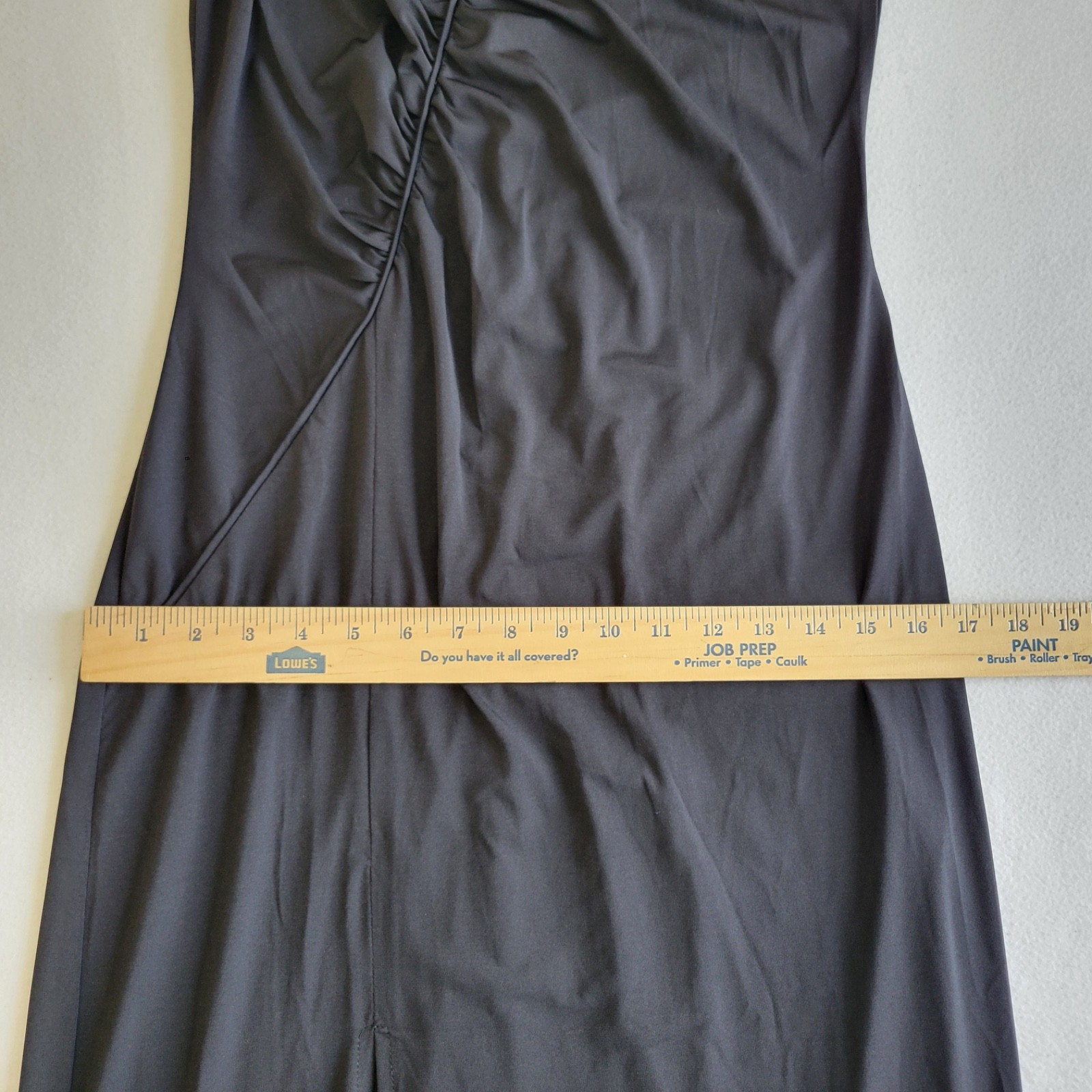 Venus Halter Bodycon Maxi Dress Sz Large Tall Ruched Front & Back w/ Slit Black