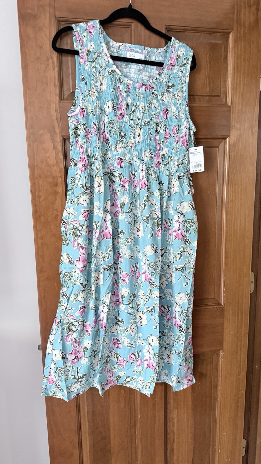 Croft & Barrow Women’s L Sleeveless Smocked Floral Shift Dress Knee Length