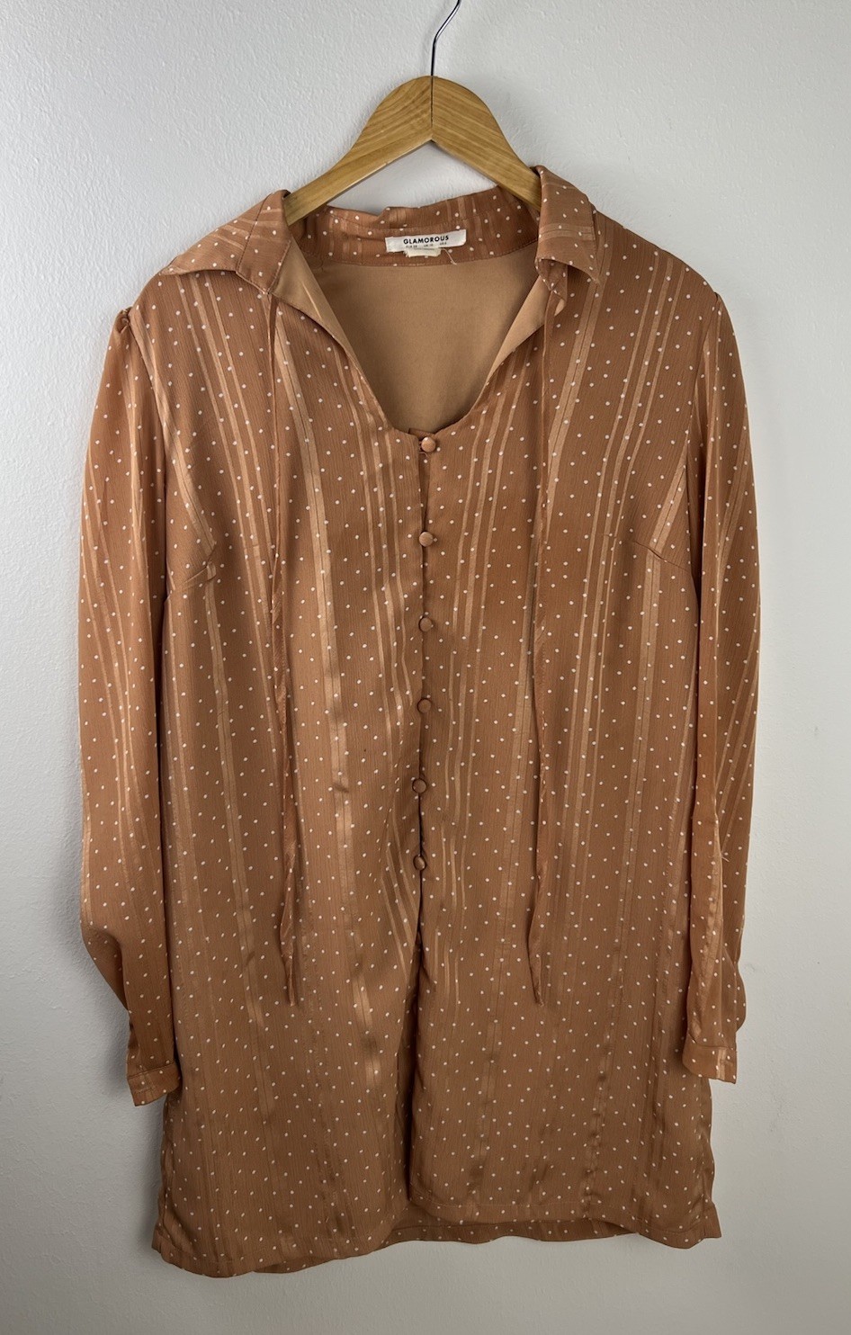 Apricot Polka Dot Shift Dress 3/4 Sleeve Pullover Short Size 6 NWOT
