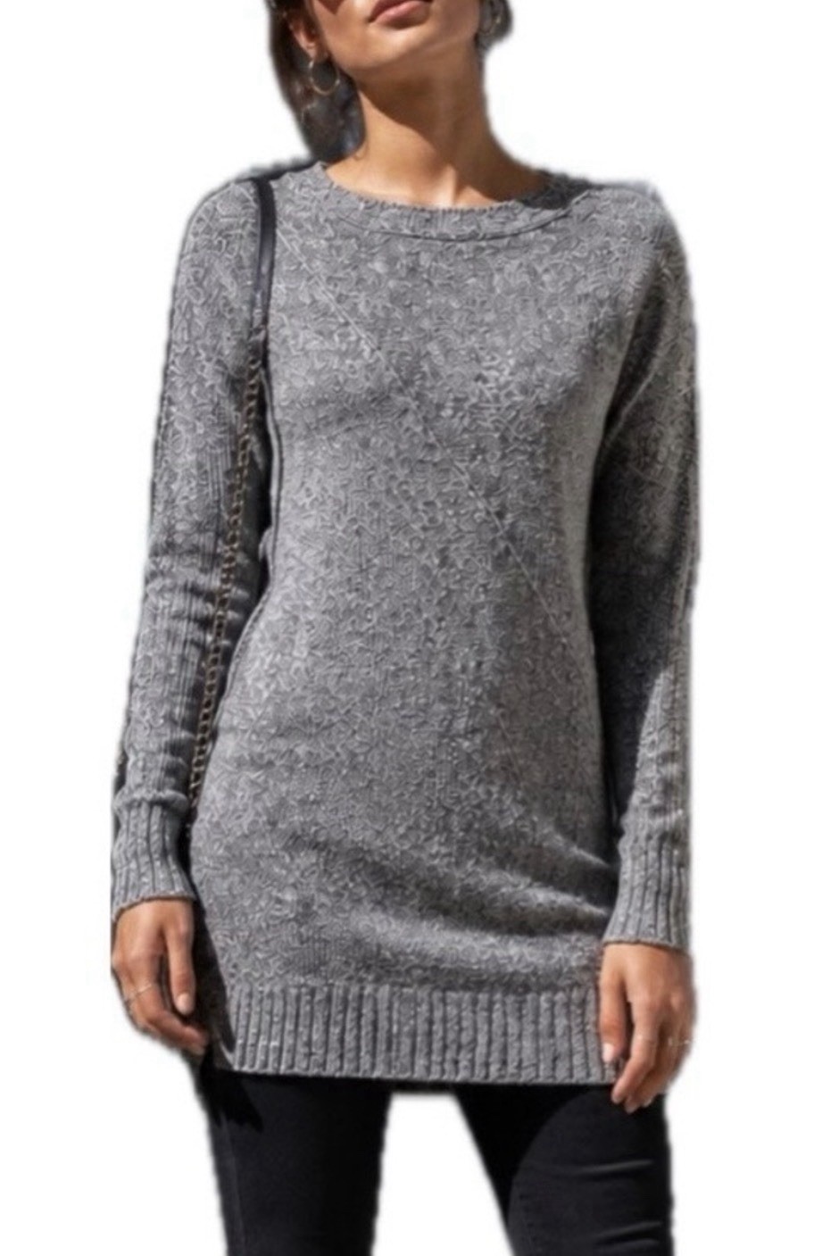 Calvin Klein Jeans Women’s S Gray Solid Knit Ribbed Crew Neck Sweater Dress