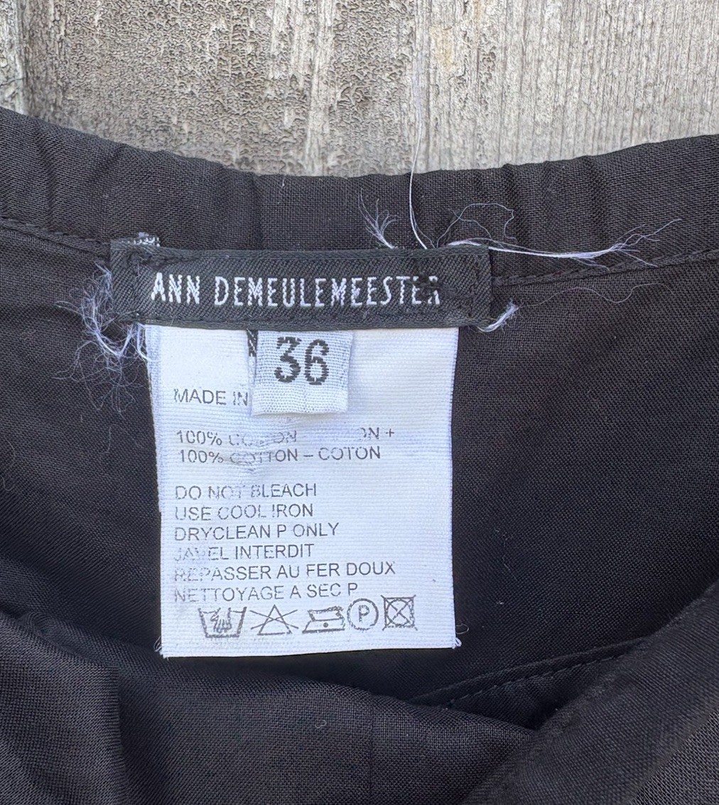 ANN DEMEULEMEESTER Minimalist Lightweight Black Cotton Dress with Lace Straps
