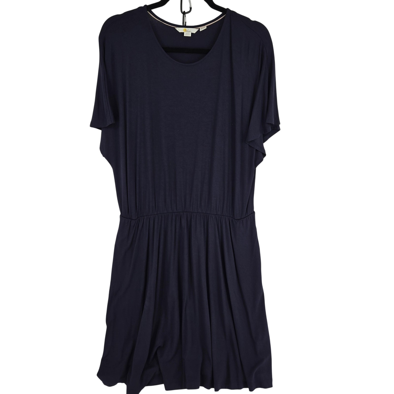 Boden Dress Womens 16 Navy Short Sleeve Elastic Waist Lenzing EcoVero A-Line