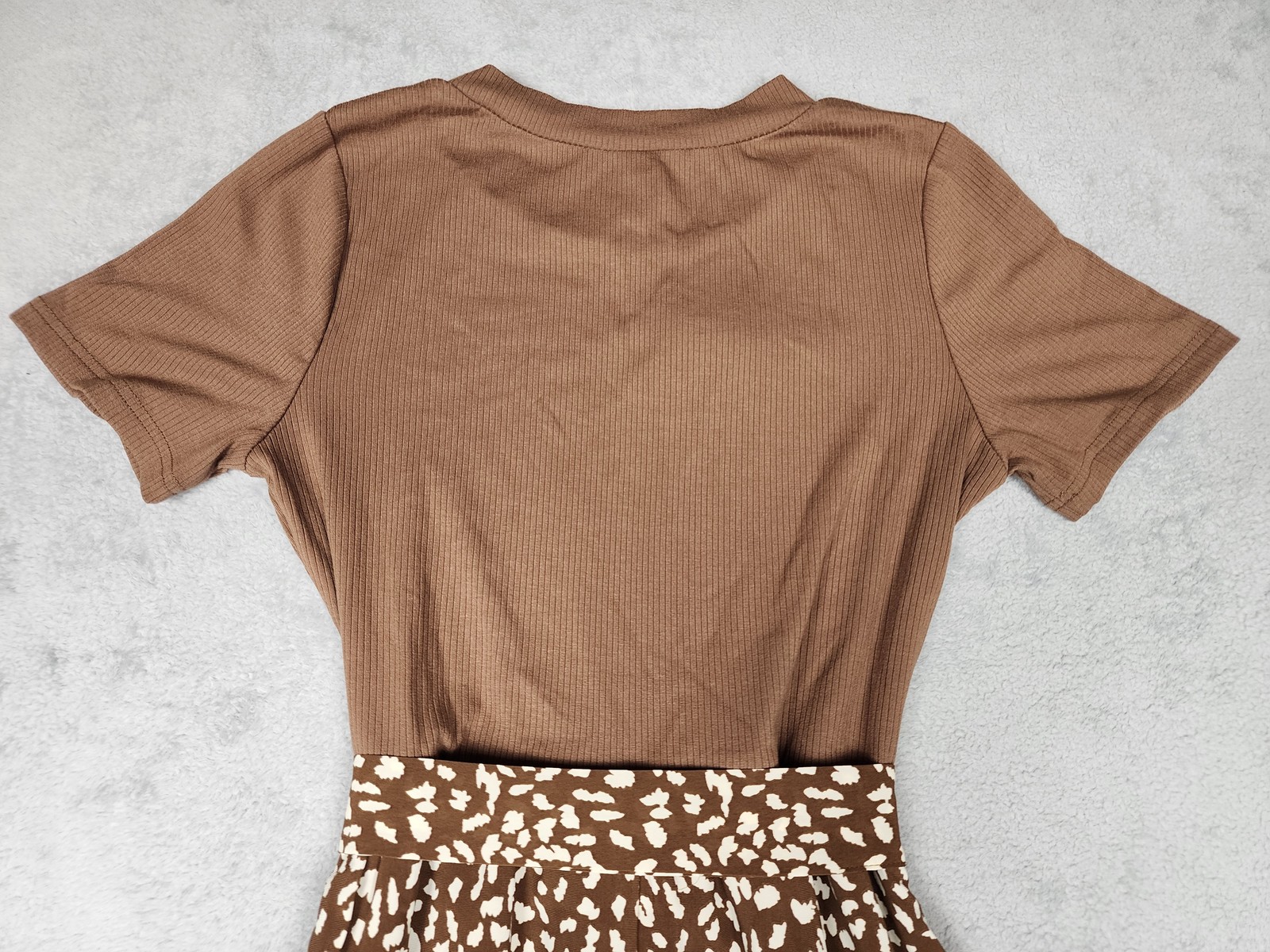 Zattcas Dress Womens Medium Brown Short Sleeve Midi Belted Animal Print Pockets