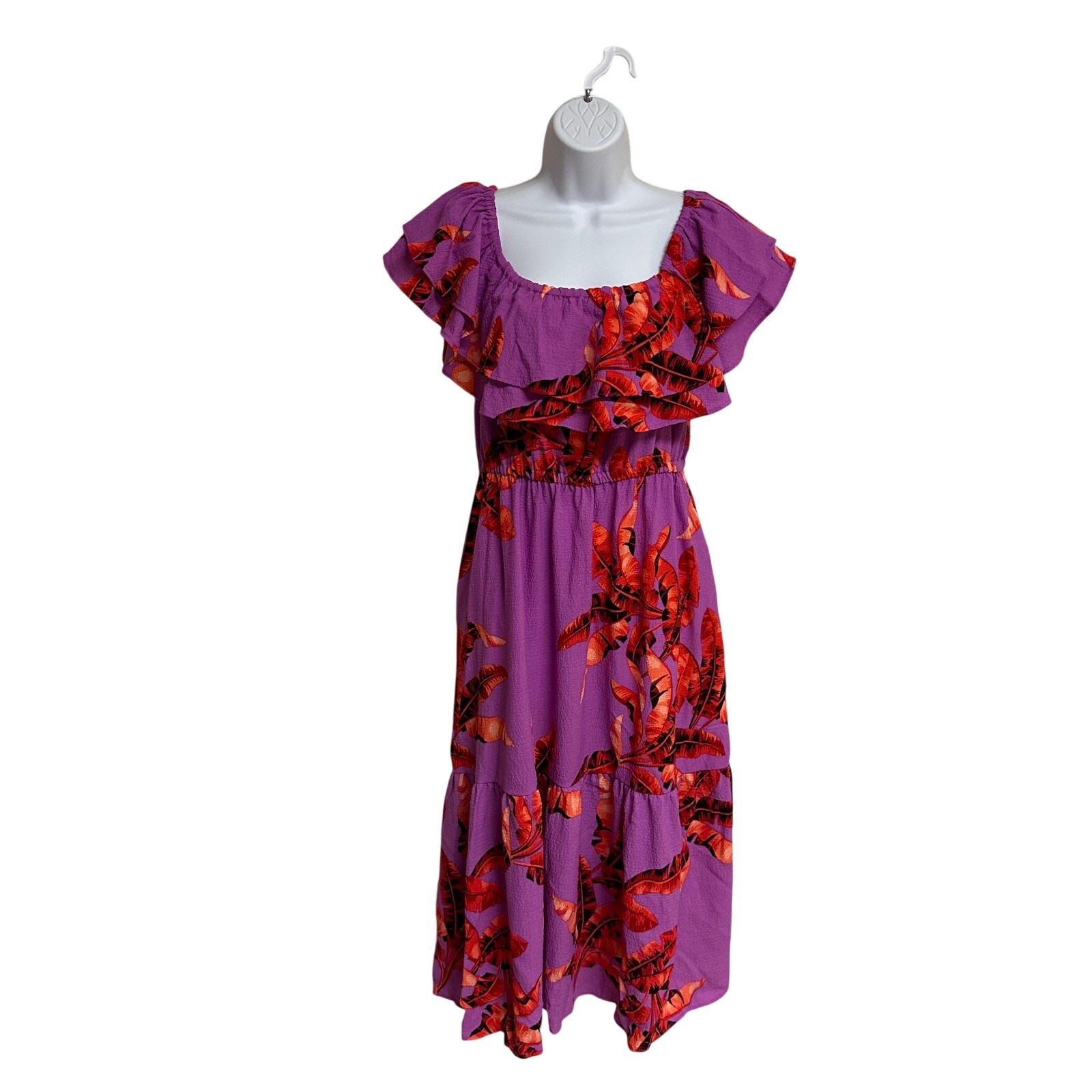 Sofia by Sofia Vergara Floral Ruffle Off Shoulder Tiered Maxi Dress Sz M EUC