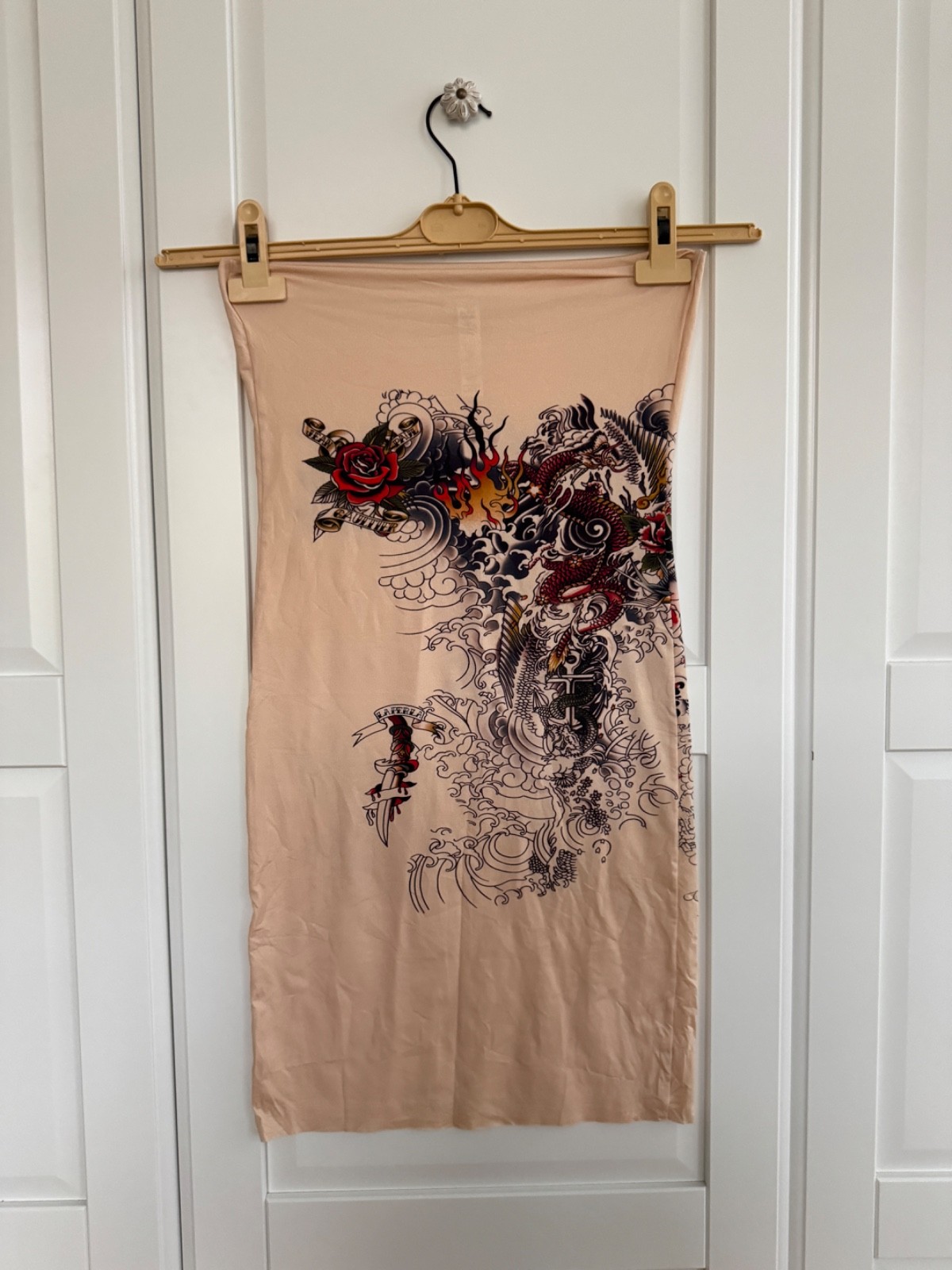 Jean Paul Gaultier x La perla 2013 bodycon beige tattoo print dress size FR40