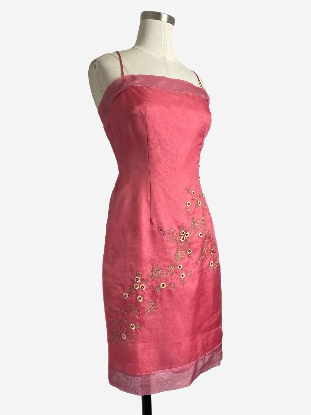 Vintage Y2K Laundry by Shelli Segal Pink silk floral embroidered midi dress XS