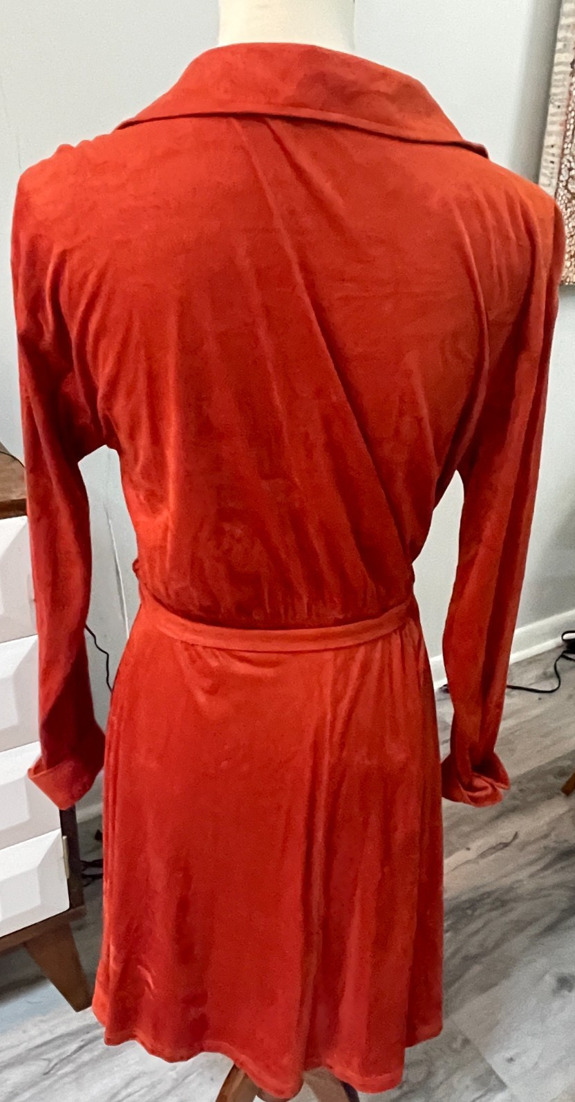 NWT Calvin Klein burnt orange/rust suede style collared dress w/belt, sz 6