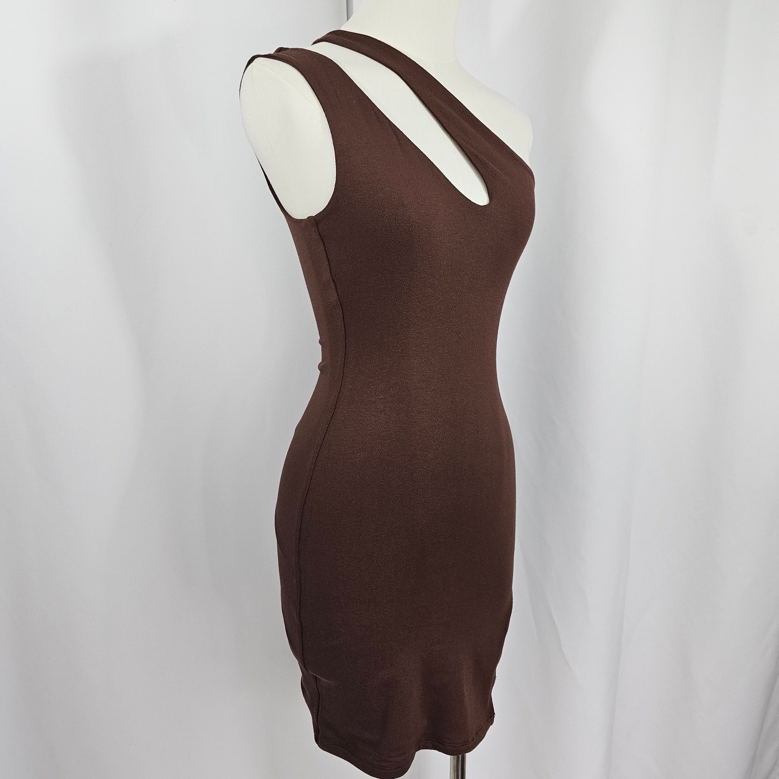 Naked Wardrobe Brown One Shoulder Front Slit Bodycon Mini Dress Size M NWOT