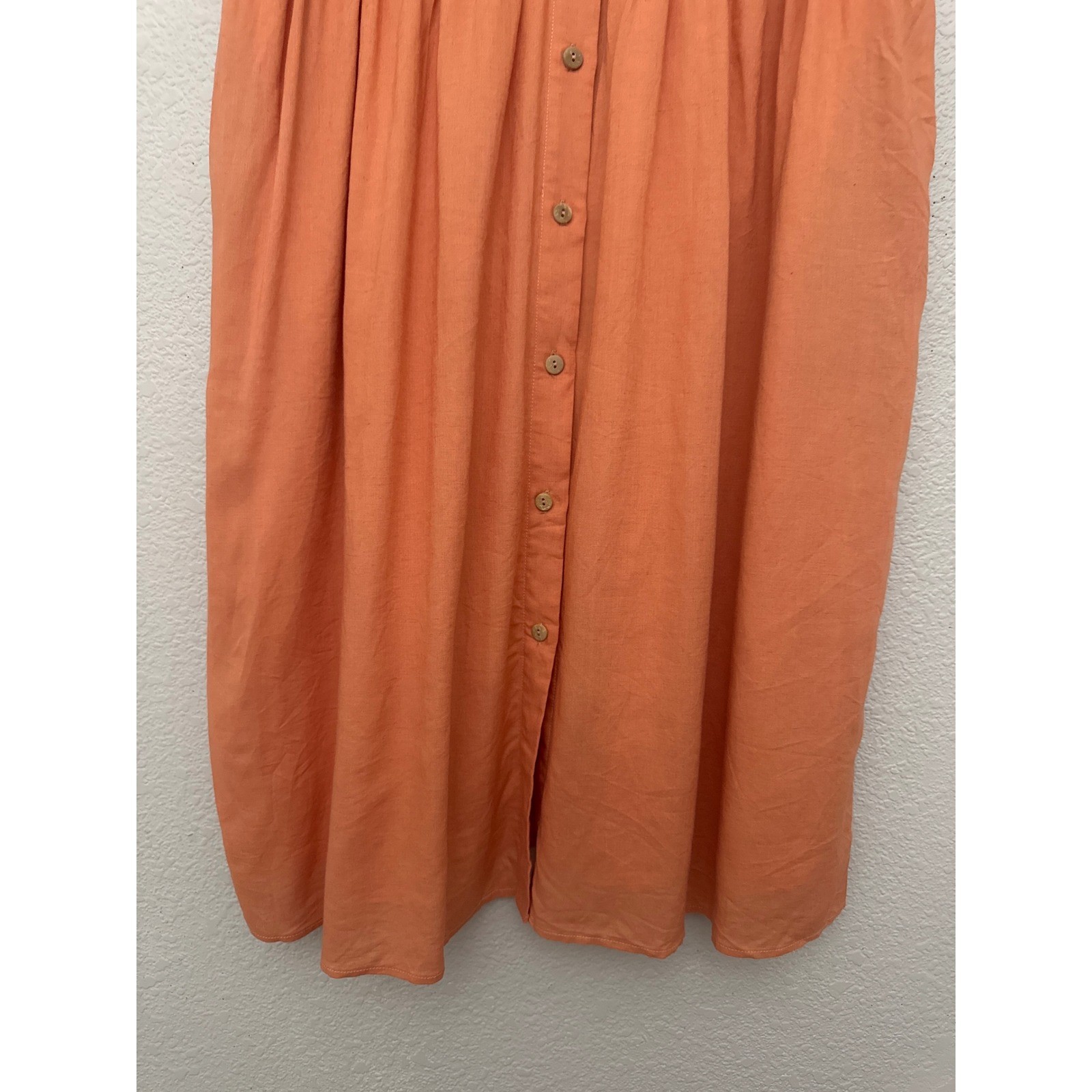 NWT Roolee Button Front Dress Orange Babydoll Short Sleeve Linen Blend Medium