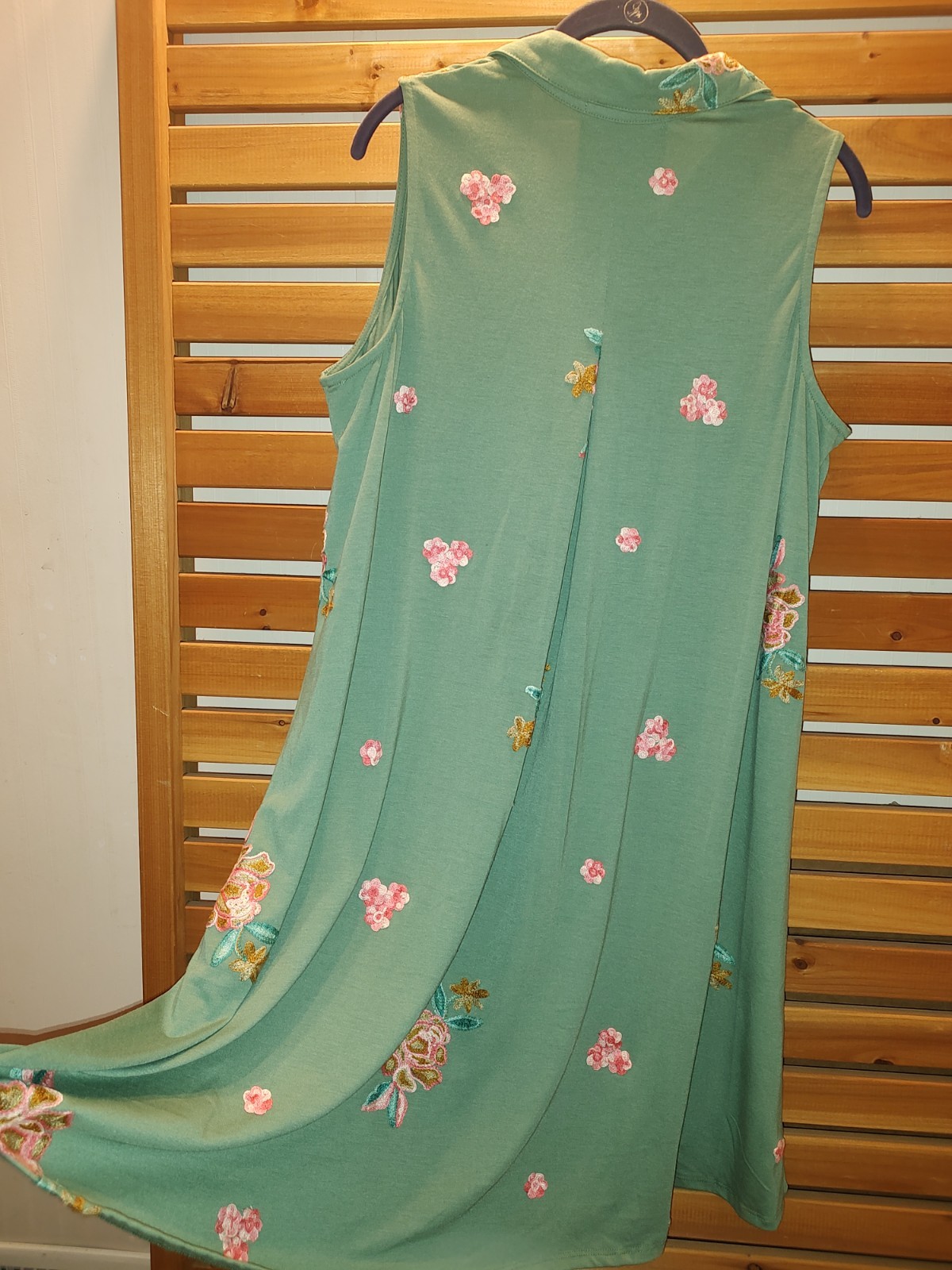 Green Flare Swing Fig & Flower Medium DRESS Stretch Prairie Roses Casual Beauty