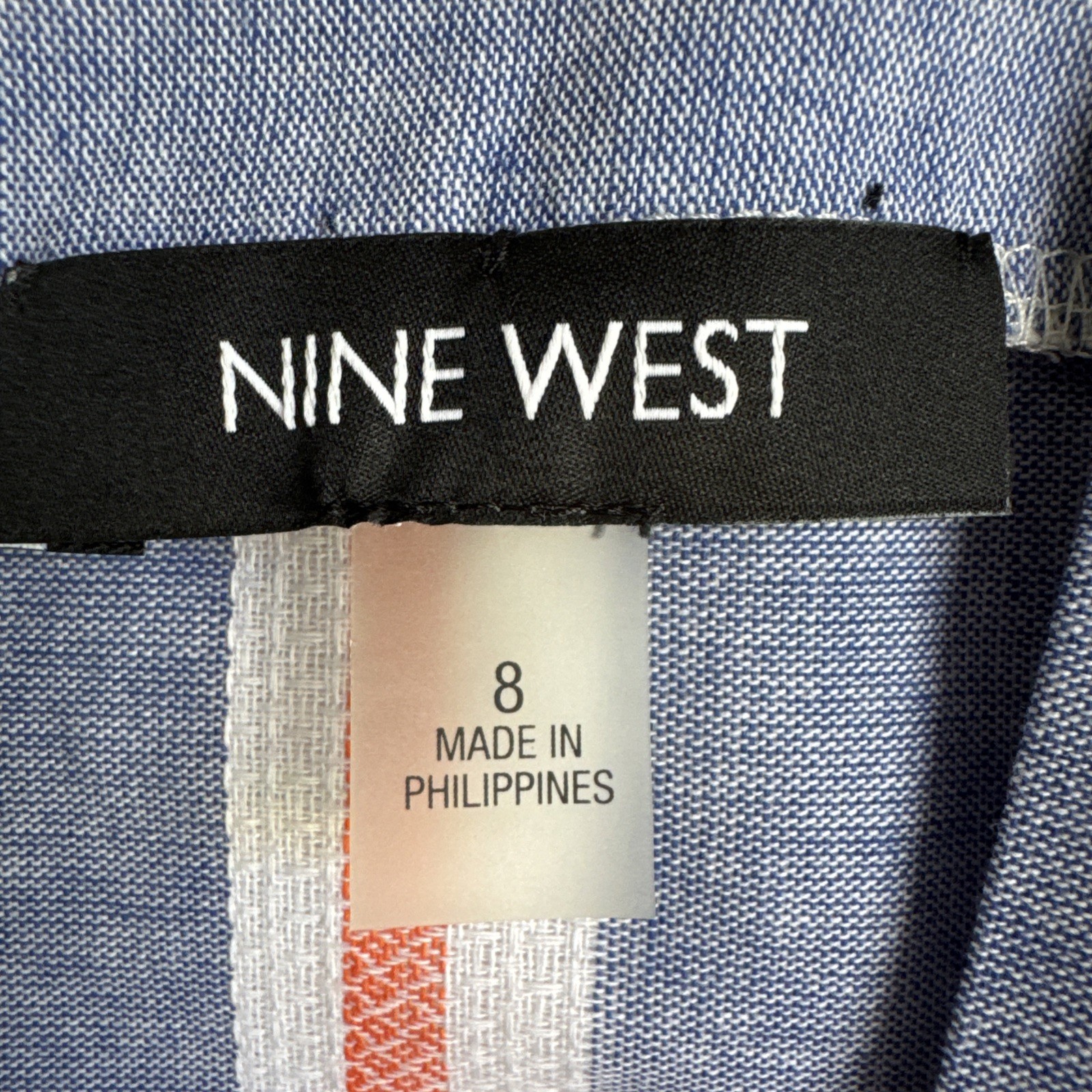 Nine West Blue Orange White Stripe Denim Print Sunkiss Sundress Women’s Size 8