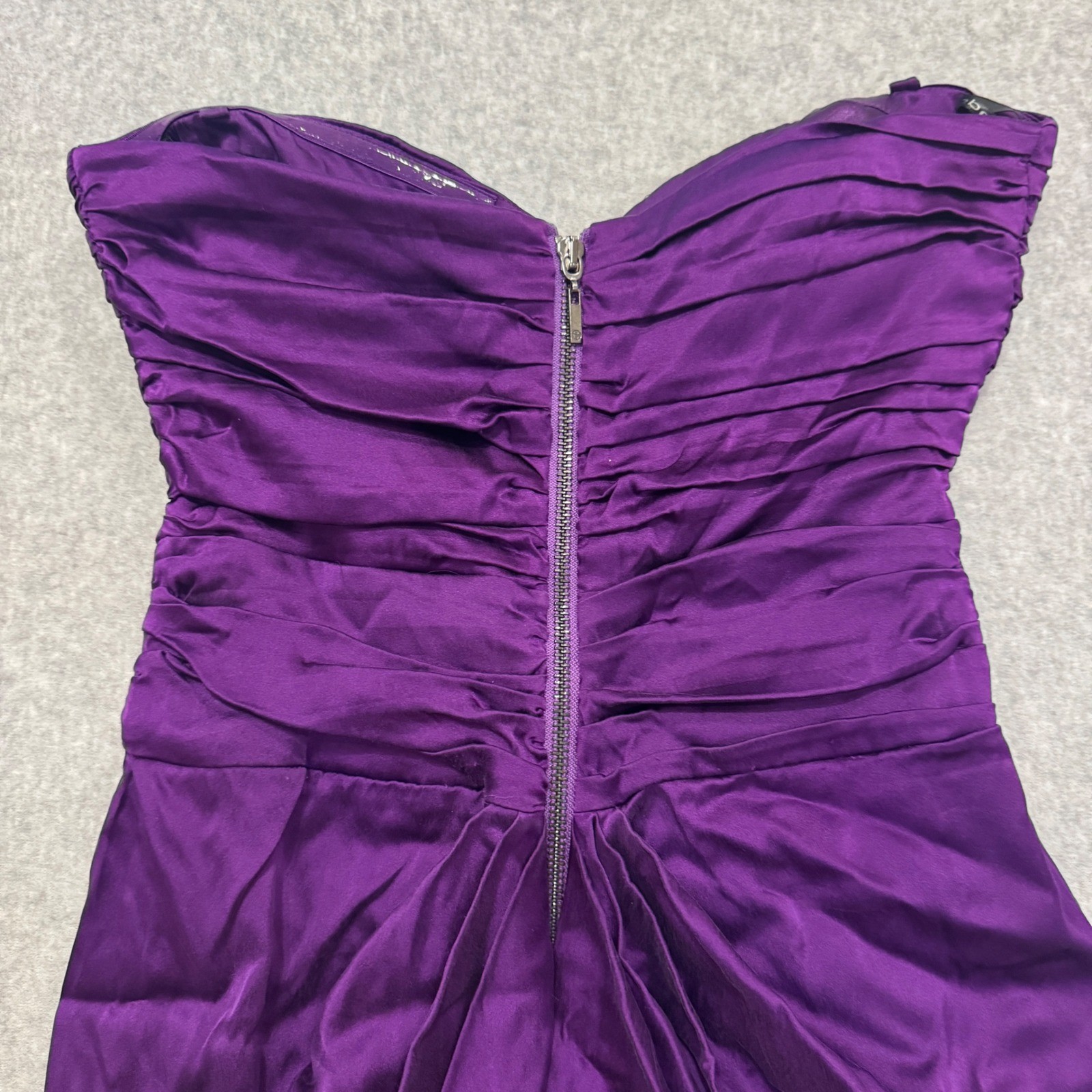 Bebe Purple Silk Blend Strapless Pleated Sequin Floral Cocktail Dress S Y2K