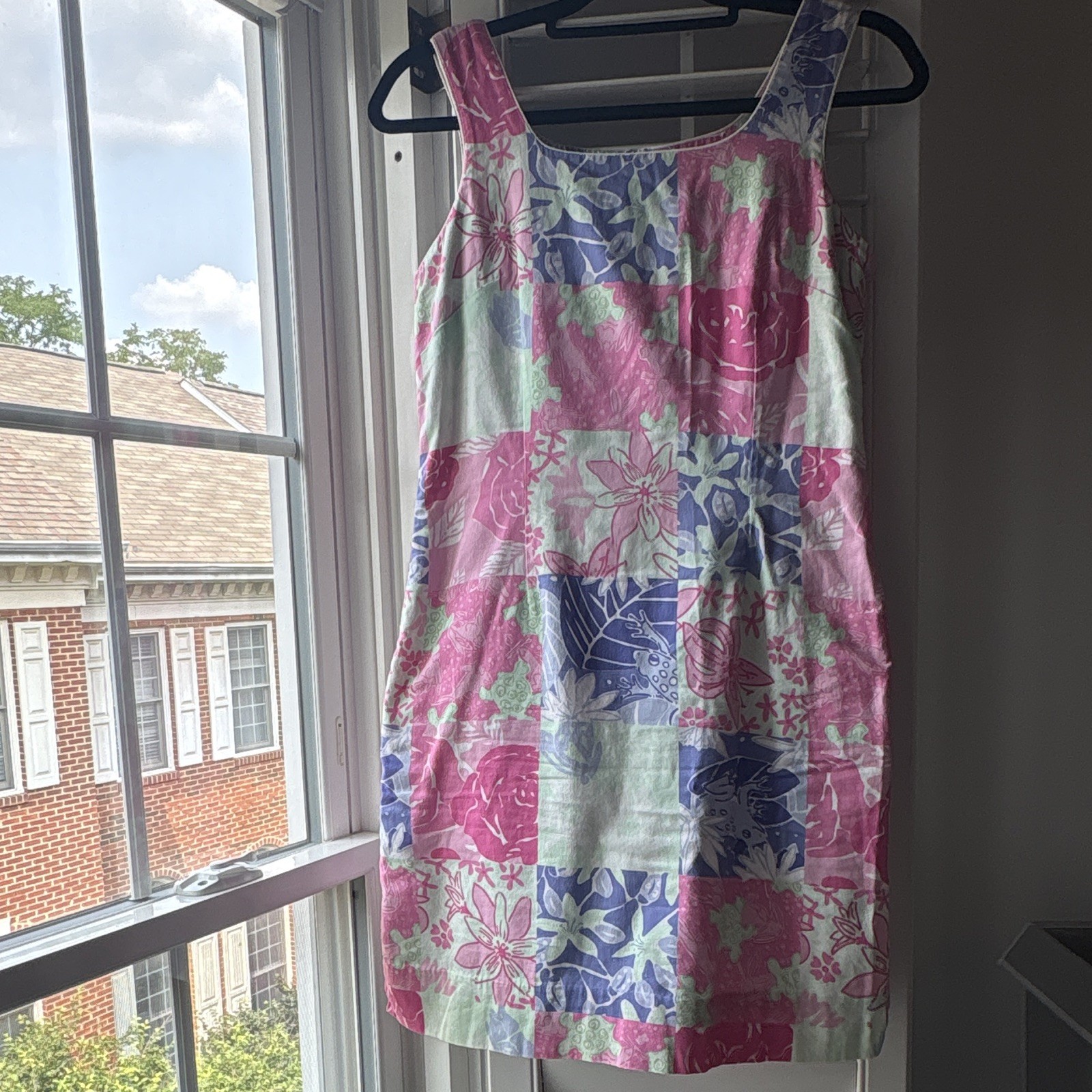 RARE VINTAGE Lilly Pulitzer Floral Patchwork Shift Dress Size 4 Square Neck