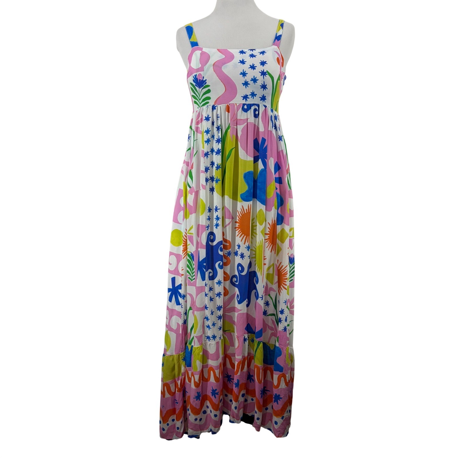 Paper Heart Size S Maxi Dress Multi-Color Abstract Floral High Low Pockets Boho