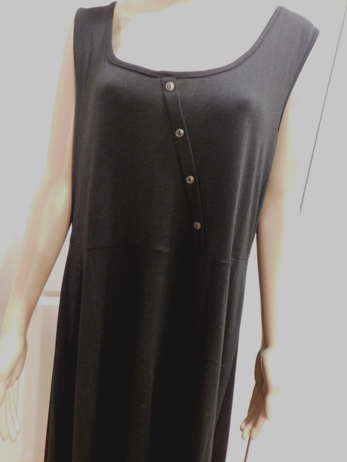 New Black Inclined Button Handkerchief Polyester Asymmetrical U Neck Dress 2 XL