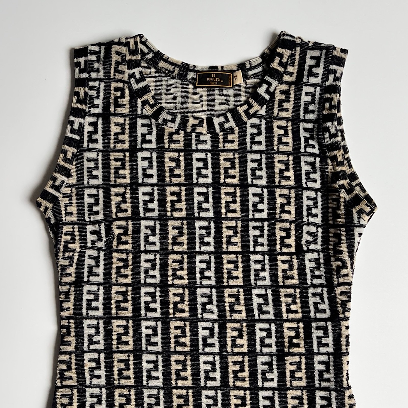 Fendi Zucca Dress Logo Monogram Towelling Vintage Zucchino FF Monogram Black
