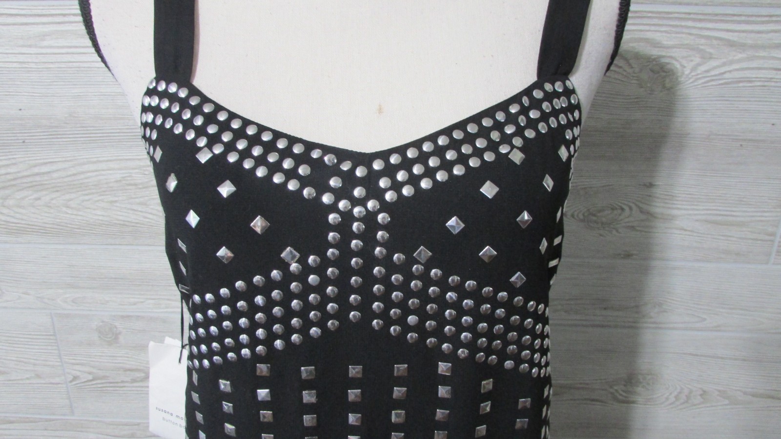 Susana Monaco Silver Studded Black Mini Dress 2 NWT Edgy Glam Indie Sleaze Cyber