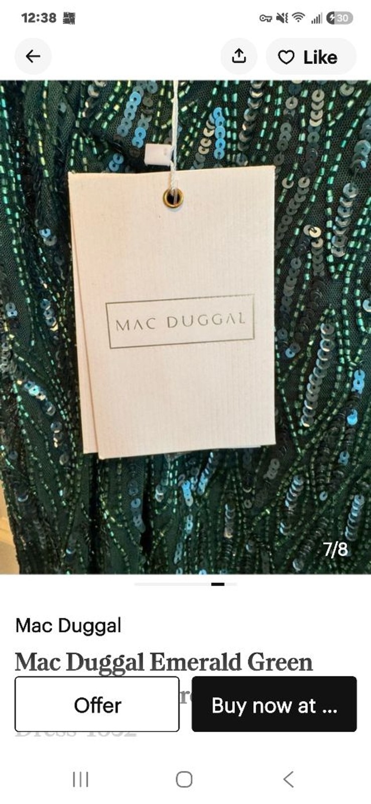 Mac Duggal Emerald Green Long Sleeve Sequin Dress Size 8