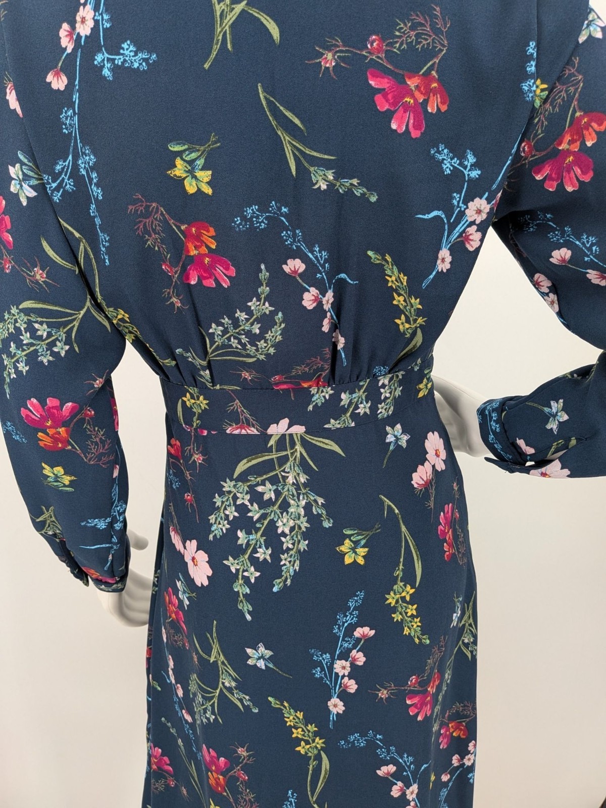 Floral Wrap Midi Dress Cottage Long Sleeve Tie Waist Cottage Office Vacay Medium