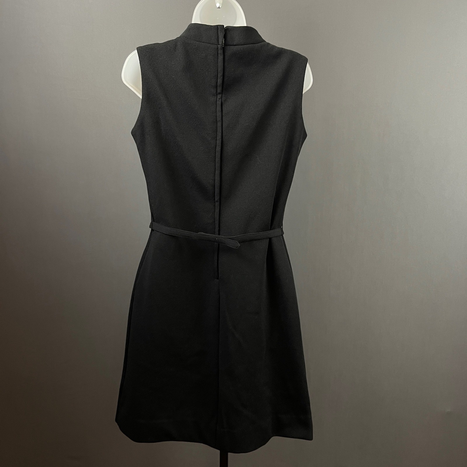 Vintage 1960s Bleeker Street Black Mock Neck Belted Shift Dress Dacron 12