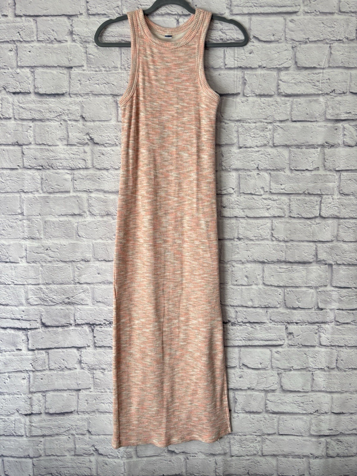 Old Navy Bodycon Maxi Dress S Heather Peach Side Slit Comfy Chest Lined