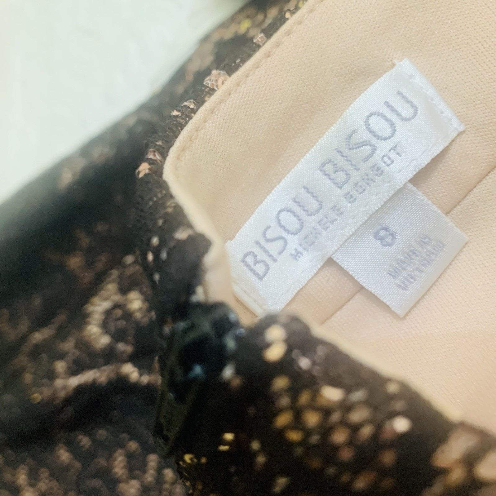 Bisou Bisou Michele Bohbot New w Tags Y2K Dress Blush/Black Size 8 Gold Sparkle