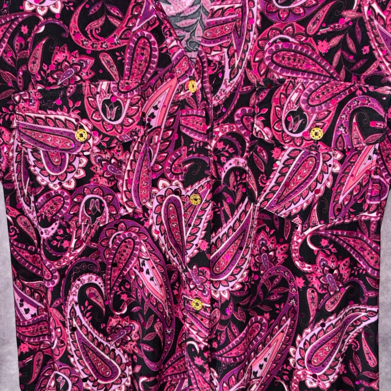 NWT Emily Daniels Petite Small Pink Paisley Sequin Button Front Shirt Dress