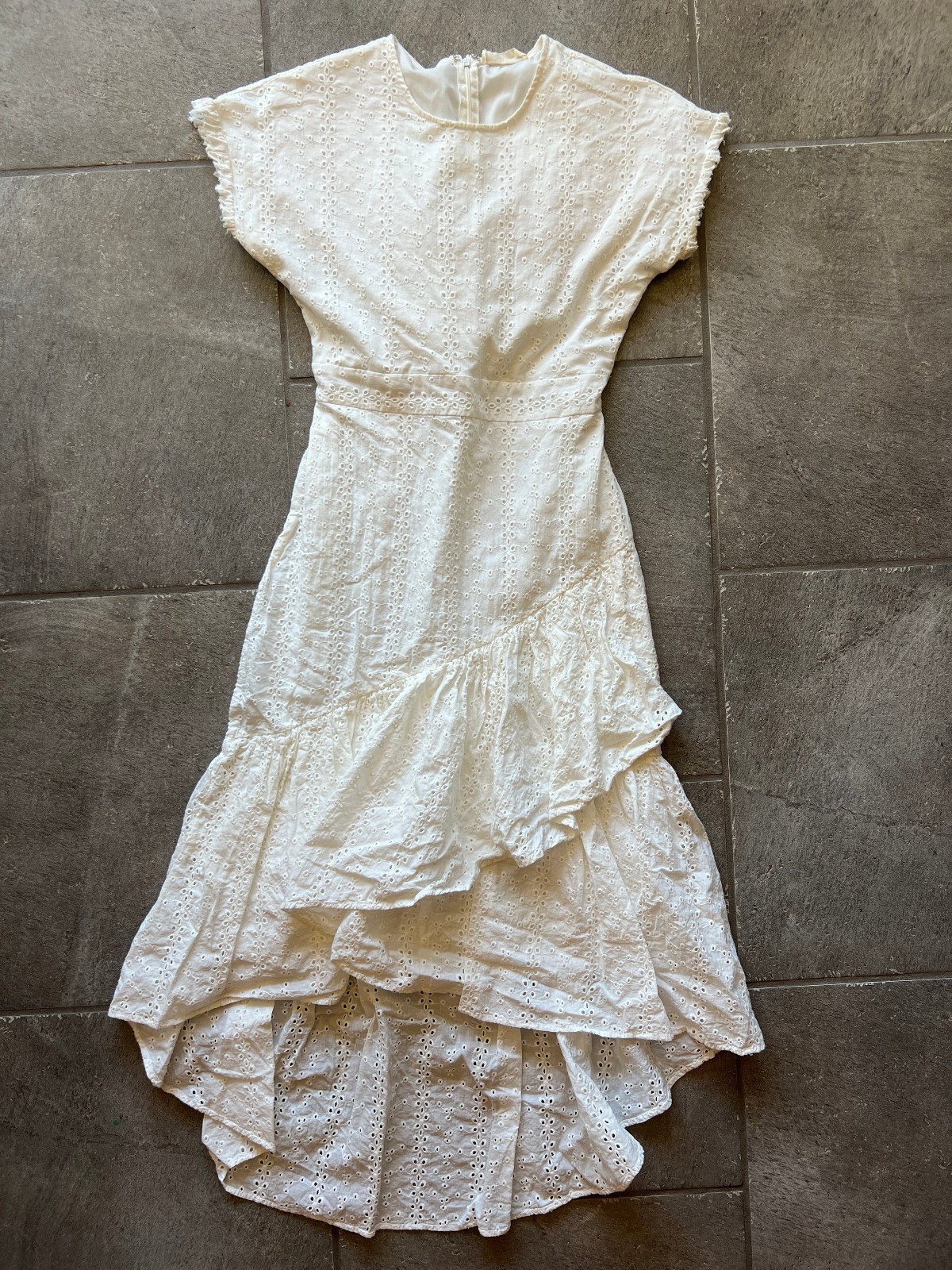 Rachel Parcell White Cotton Eyelet Midi Dress Ruffle Garden Wedding Cottage Smal