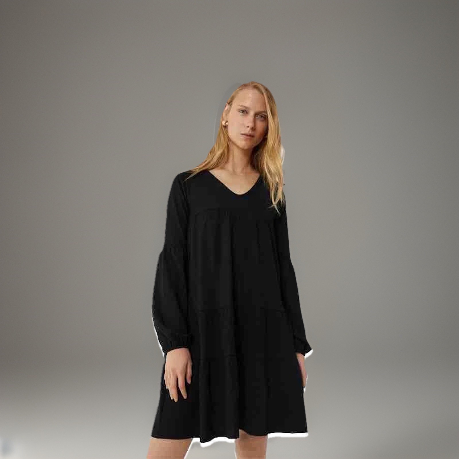Warehouse Black Oversized Lagenlook Long Sleeve Tent Trapeze Dress Uk 14 New