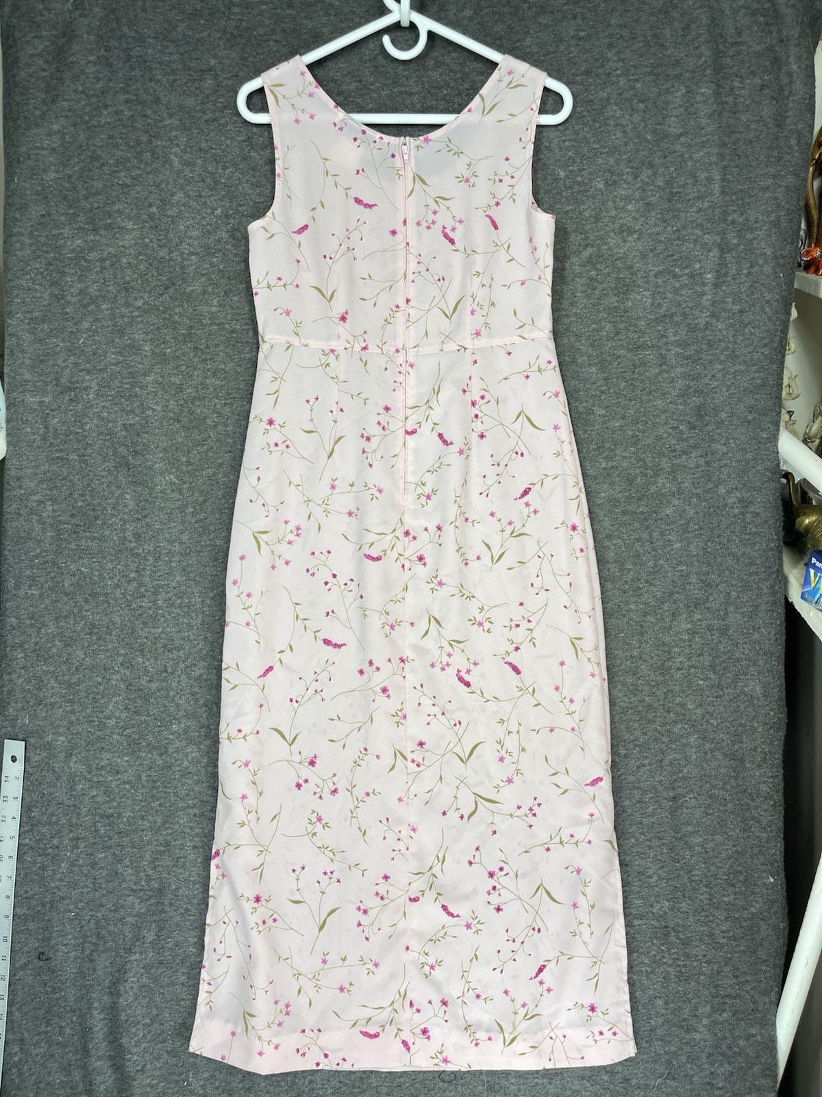 Vintage Karin Stevens Maxi Drerss Size 6 Sleeveless Pink Floral Sundress 90s
