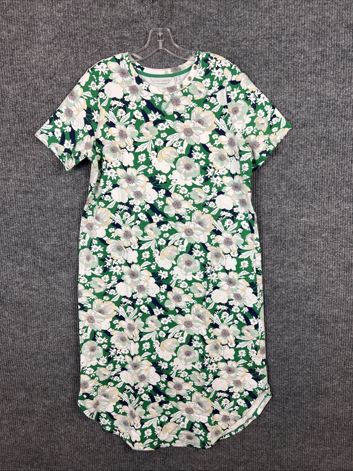 Sport Savvy Regular French Terry Printed Midi T-Shirt Dress Green Floral Medium