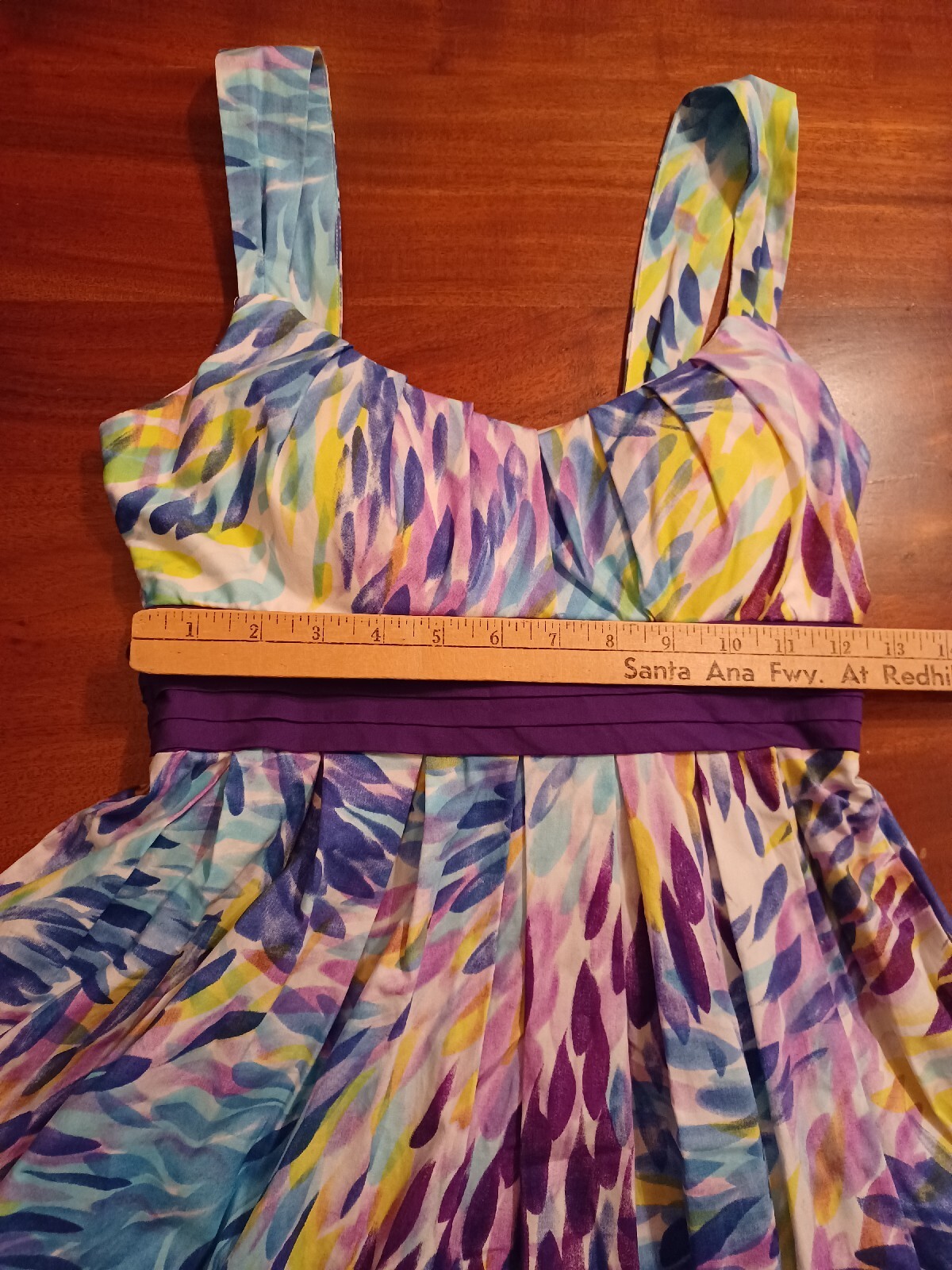 City Triangles Womens Purple Watercolor Floral Dress Reae Zip And Tie Sz 5