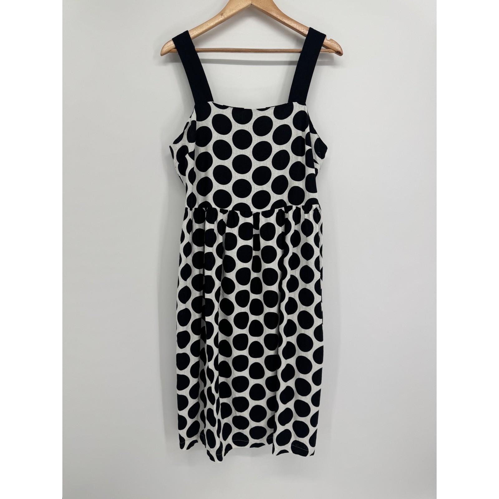 Who What Wear Dress Women L Black White Polka Dot Linen Blend Mod Retro Summer