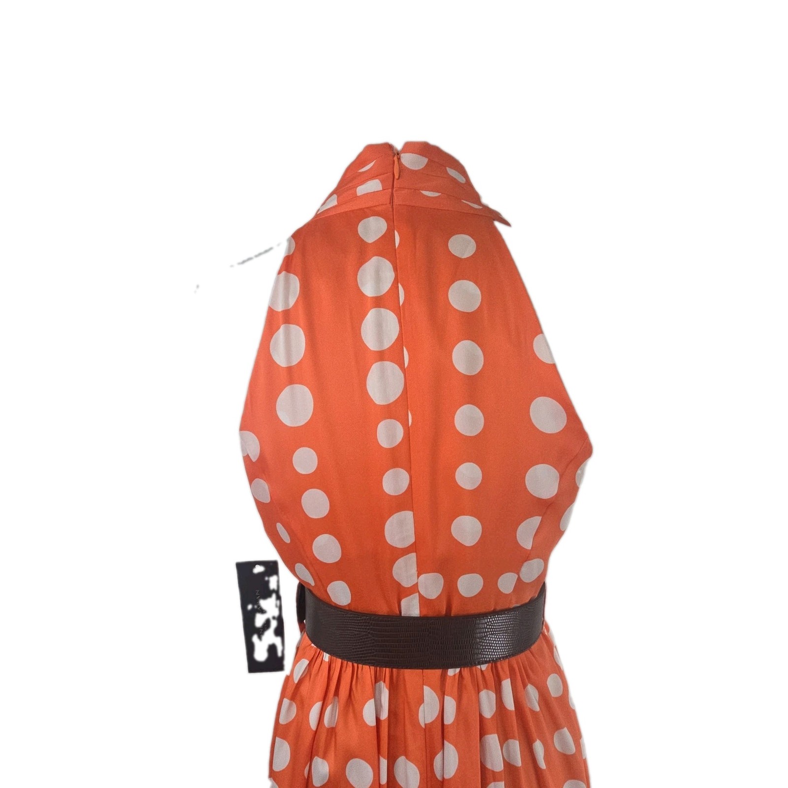 Donna Karen New York Orange Dot Print V-neck Halter Style MIDI Dress Size 4 NWT