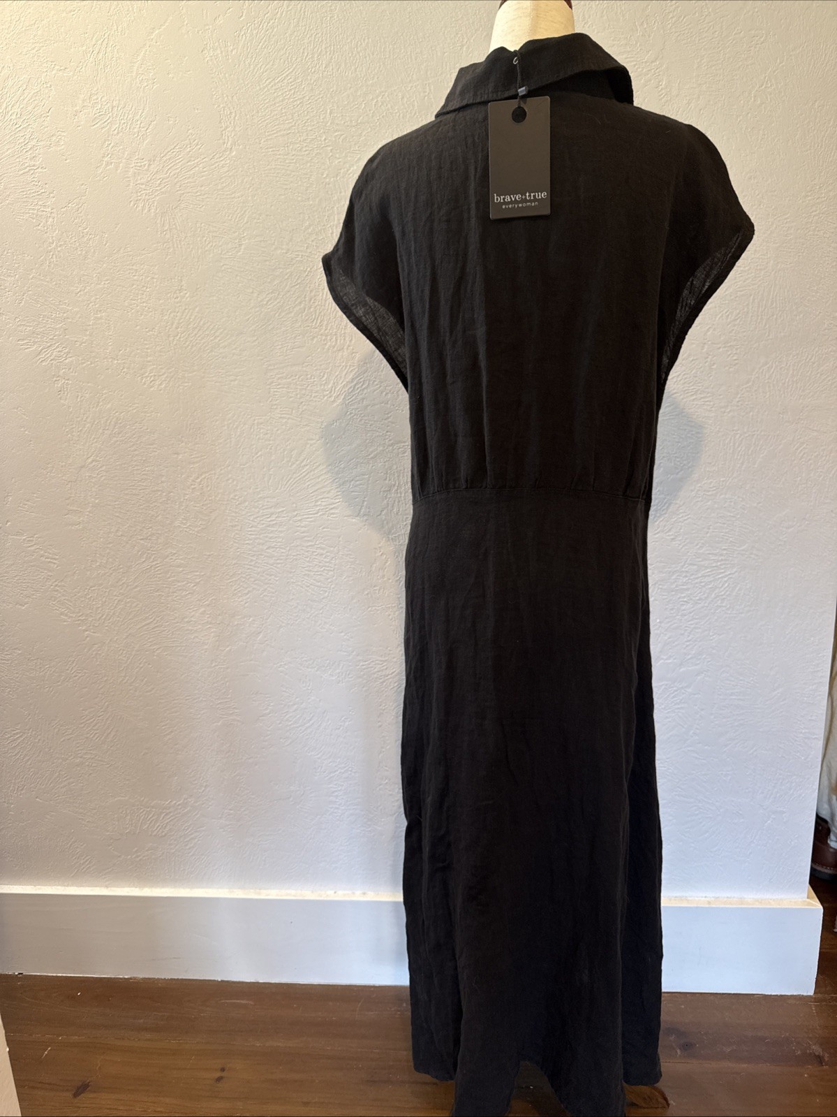 NWT Brave +True Large Black Linen Button Dress